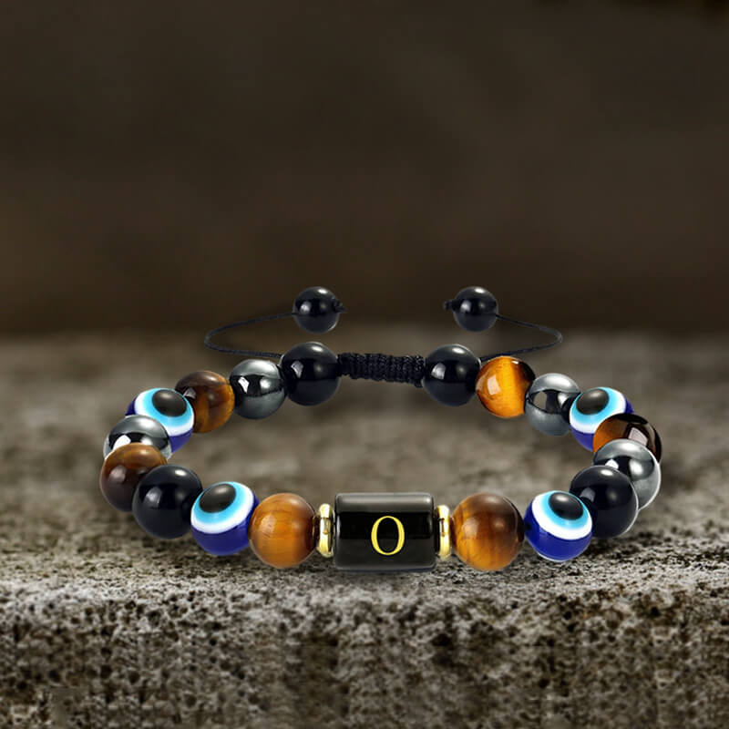 Pulsera de cuentas de piedra de mal de ojo de 26 letras