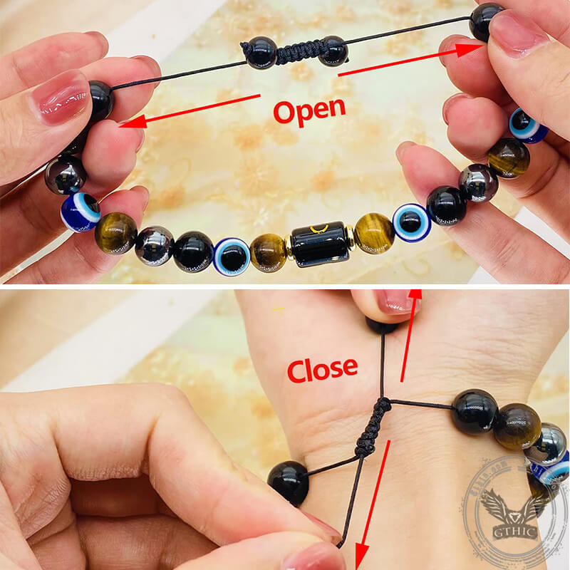 Pulsera de cuentas de piedra de mal de ojo de 26 letras