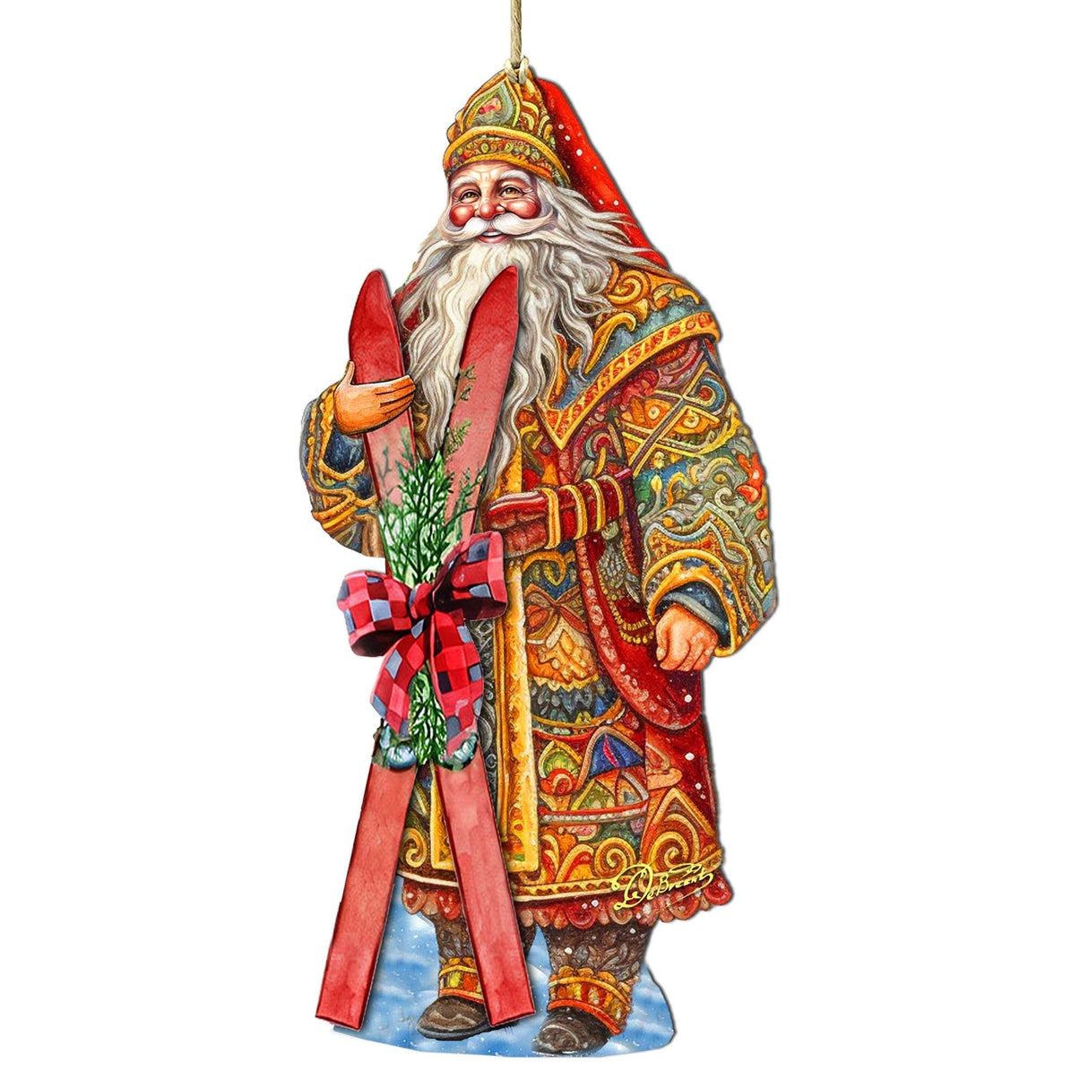 Adornos de madera "Aventura de esquí de Papá Noel" de G. Debrekht - Decoración navideña de muñeco de nieve de Papá Noel - 8691403