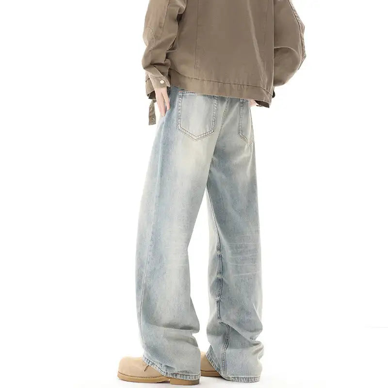 Men's Retro Light Blue Straight Casual Jeans - Lootquake