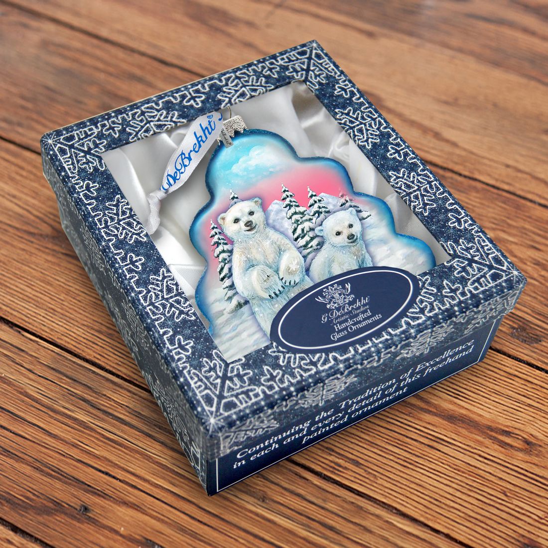 Polar Bear Tree Glass Ornament by G. DeBrekht - Wildlife Holiday Decor - 762-012