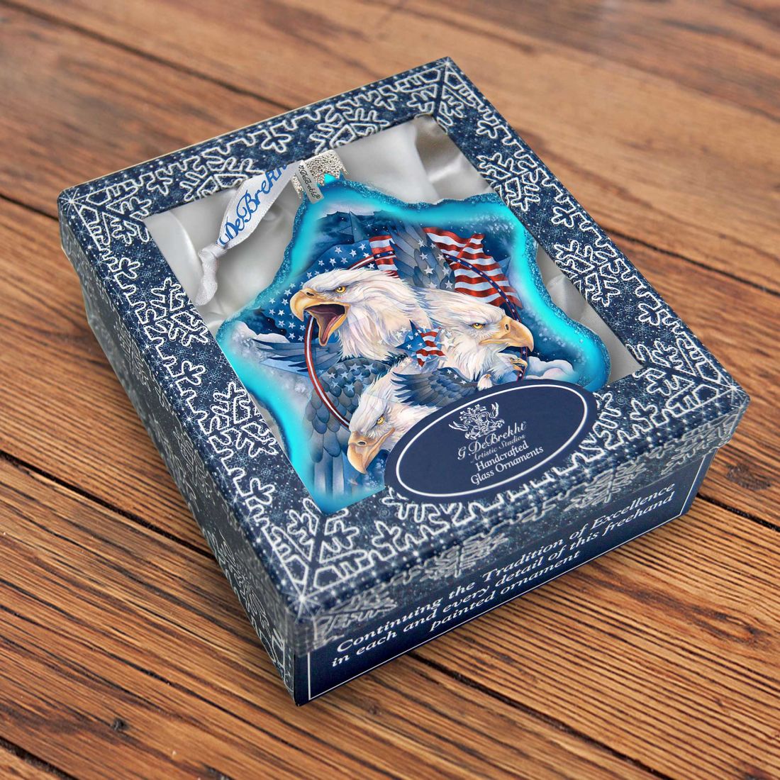 Adorno de cristal con águilas patrióticas de J. Bergsma - Decoración navideña americana - 754-730-JB