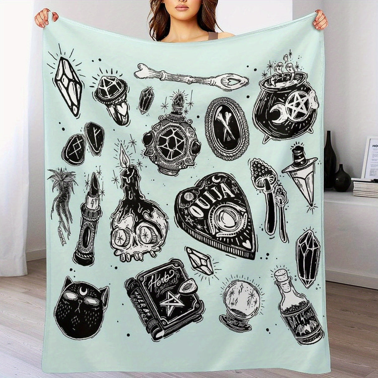 1pc Witch Gothic Blanket Lightweight Flannel