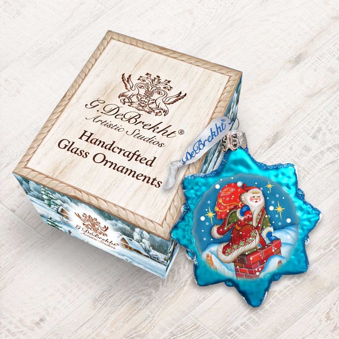 Adorno de vidrio de Santa Mercurio a través del techo de G. DeBrekht - Decoración navideña de muñeco de nieve de Santa Claus - 777387