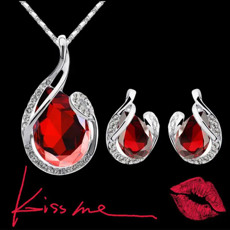 3pcs Rhinestone Necklace Set With Earrings Fashion Water-drop-shaped Jewelry For Women Valentine's Day - Lootquake