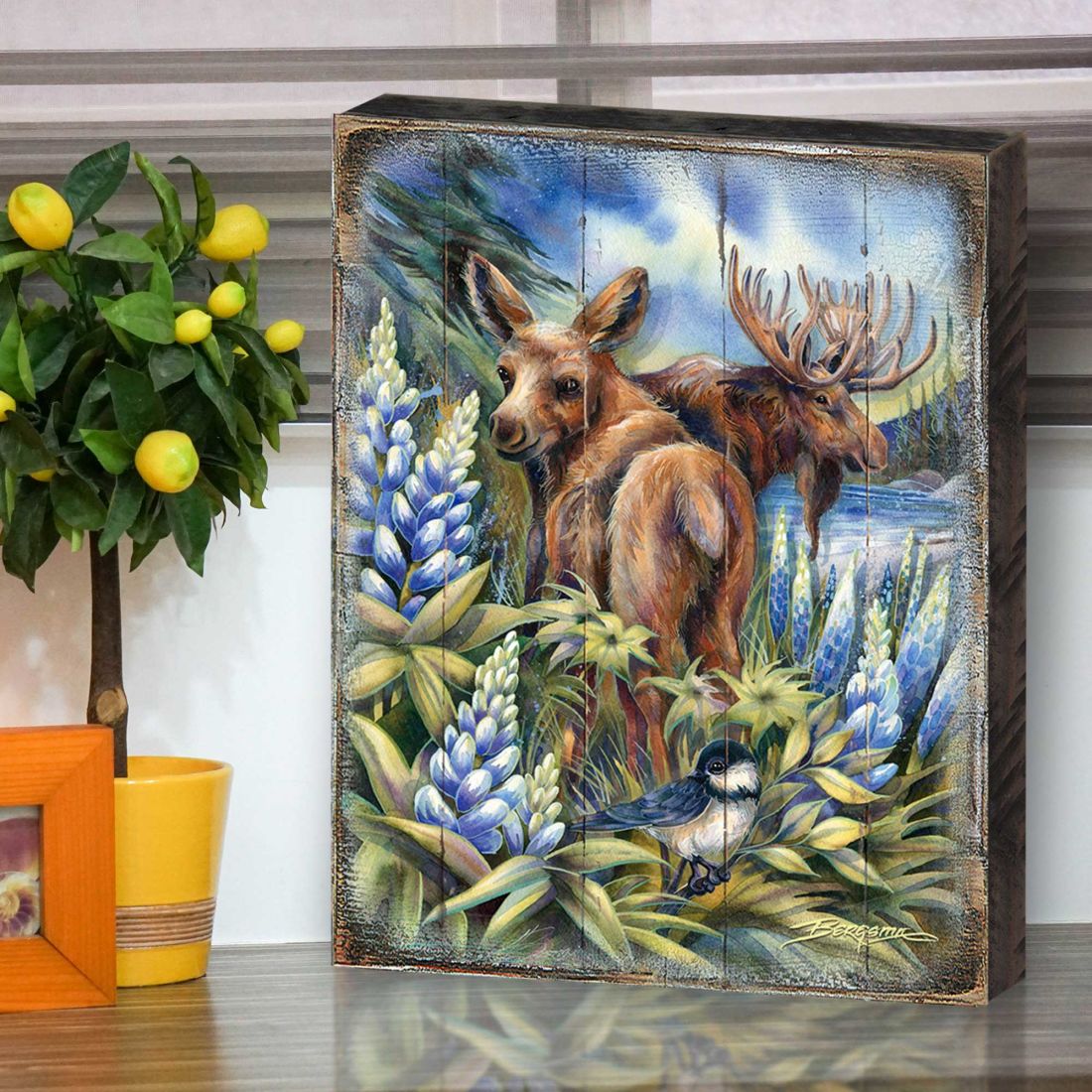 Easily AƒMoosed in Lupine Wooden Wall Art by J. Bergsma - Nature Wildlife Decor - 8592948BP-JB