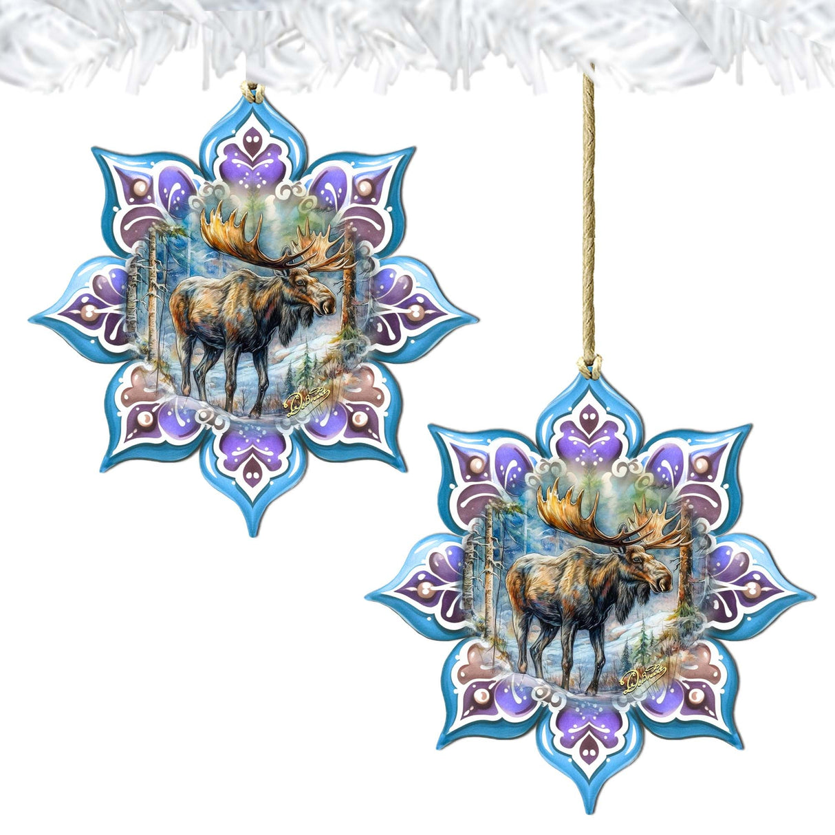 Moose Snowflake Wooden Ornaments by G. Debrekht - Nature Wildlife Decor - 8688414