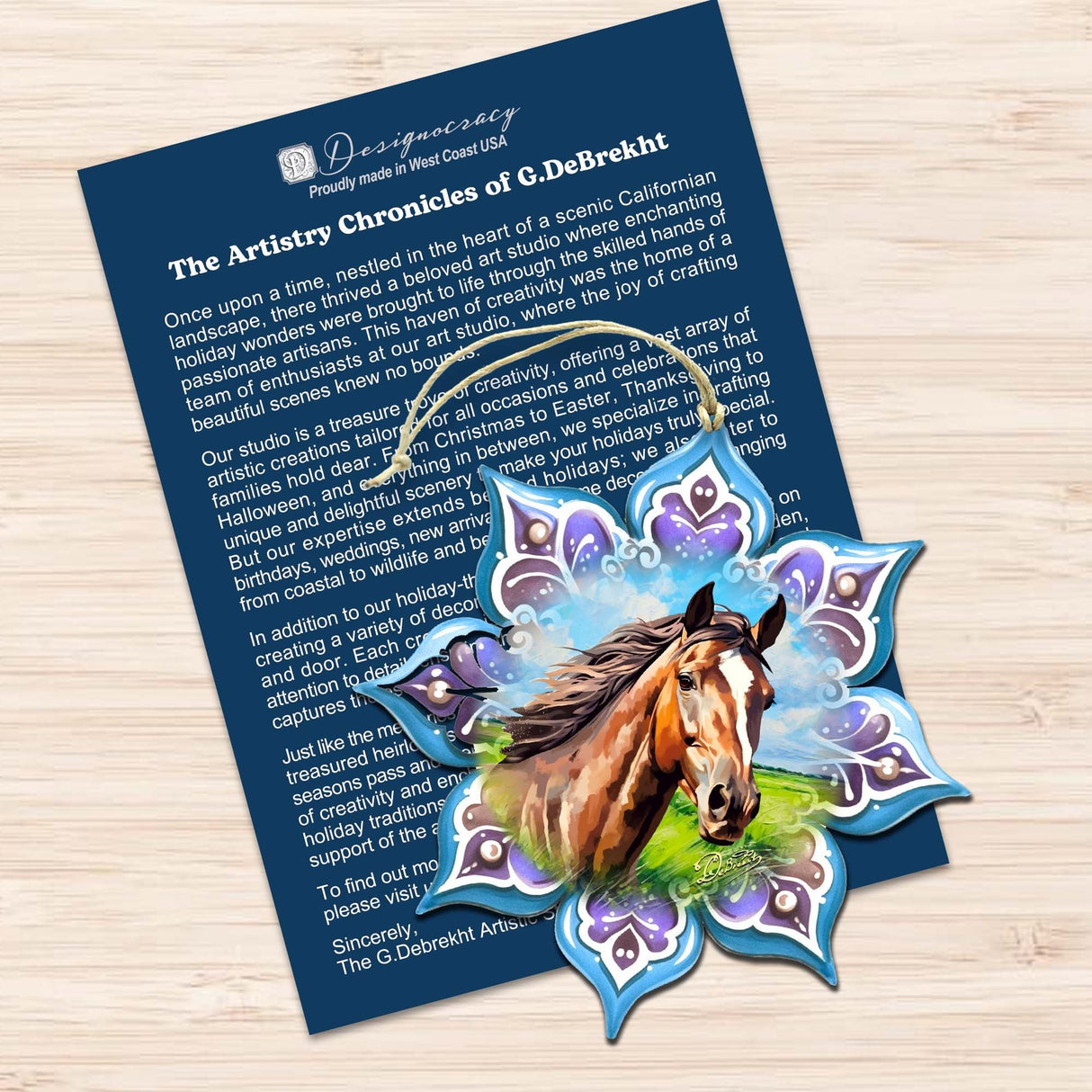 Horses Snowflake Wooden Ornaments Set of 3 by G. Debrekht - Nature Wildlife Decor - 8090151-S3