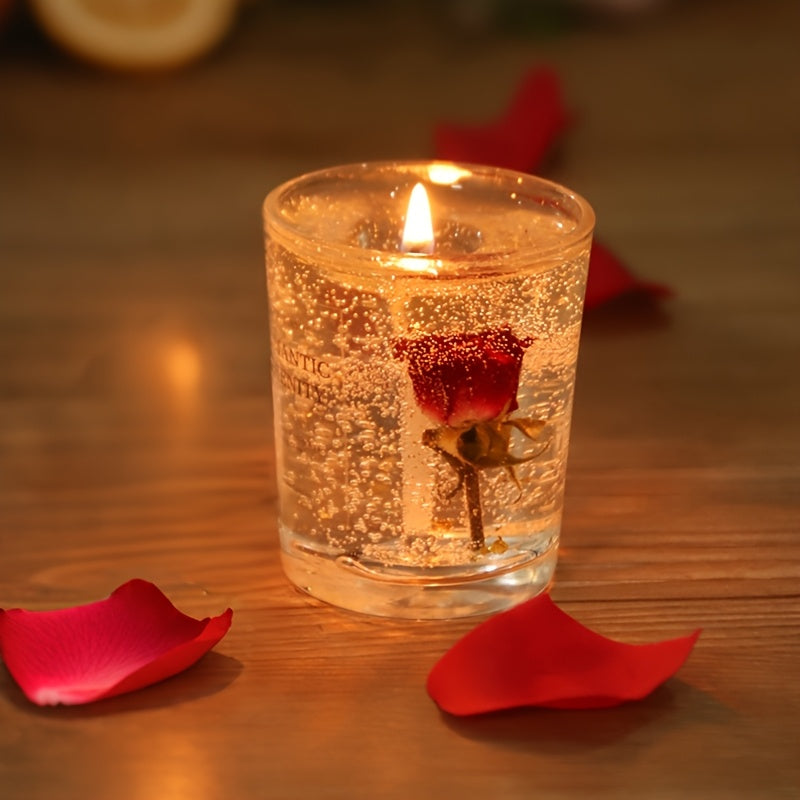 Vela perfumada de gelatina de rosa para aromaterapia, ambiente romántico, ideal para cumpleaños, San Valentín, aniversarios, Acción de Gracias y Navidad. 1 unidad, cera de soja en frasco de vidrio.