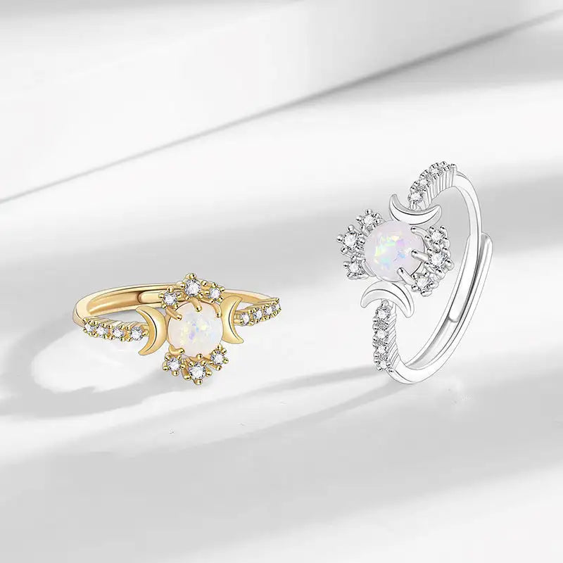 Platinum Round White Opal Glossy Double Moon Edge - Lootquake