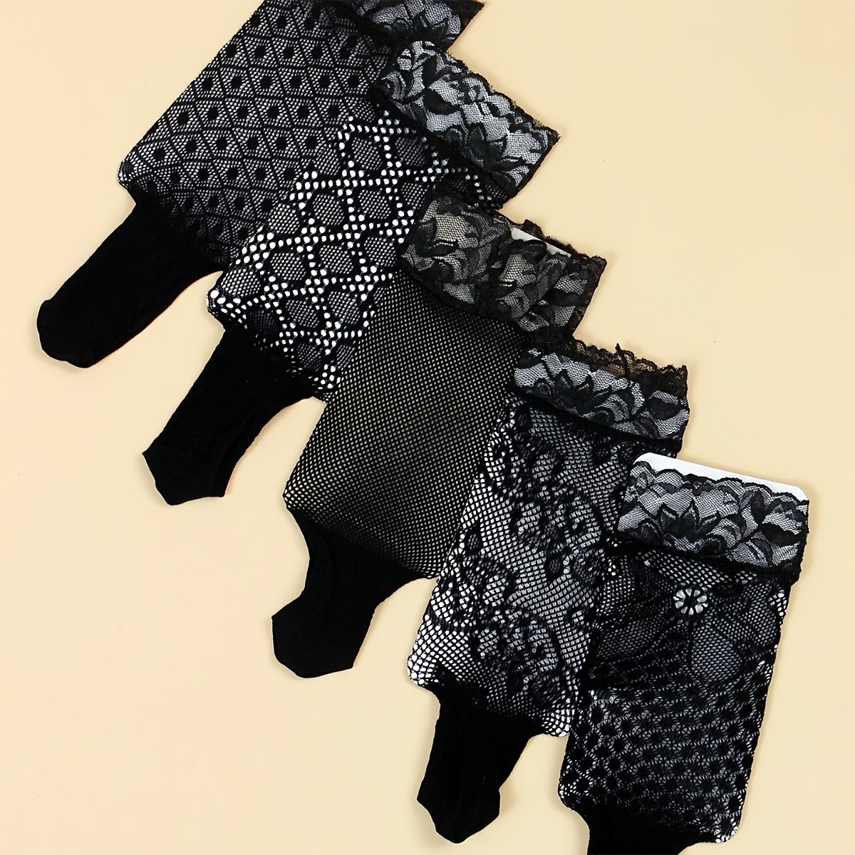 5 pares de calcetines finos de encaje floral, cómodos y transpirables, para mujer.