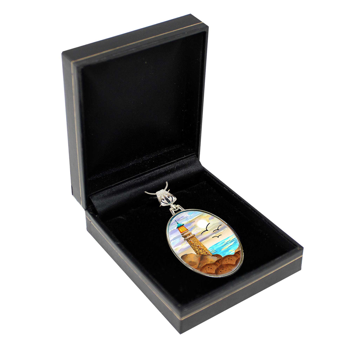 Light House Silver Plated Mother of Pearl Jewelry Pendant Necklace Coastal - 44049