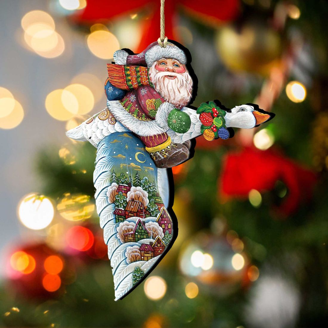 Adornos de madera de Papá Noel viajero de ganso de G. DeBrekht - Decoración navideña de muñeco de nieve de Papá Noel - 8114060