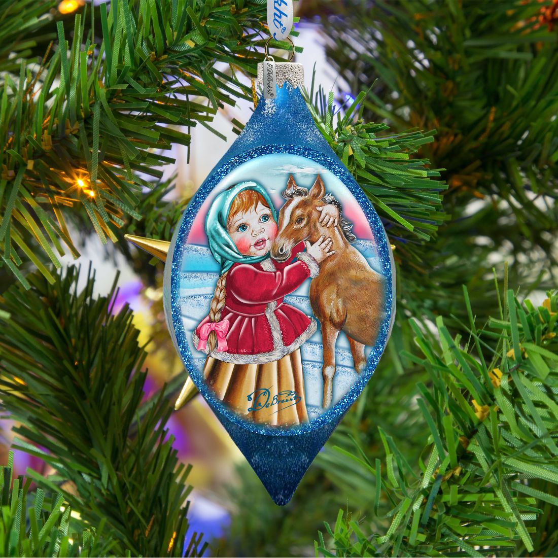 Girl with Horse Drop Glass Ornament by G. DeBrekht - Christmas Decor - 757-001