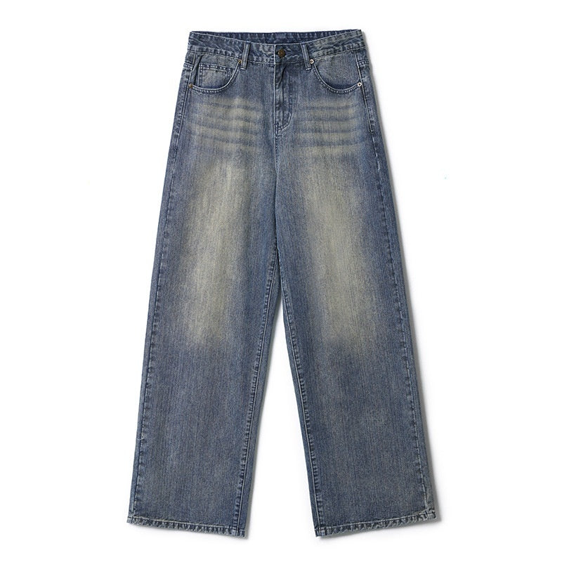 Men's Worn Looking Washed-out Loose Straight All-matching Jeans - Lootquake