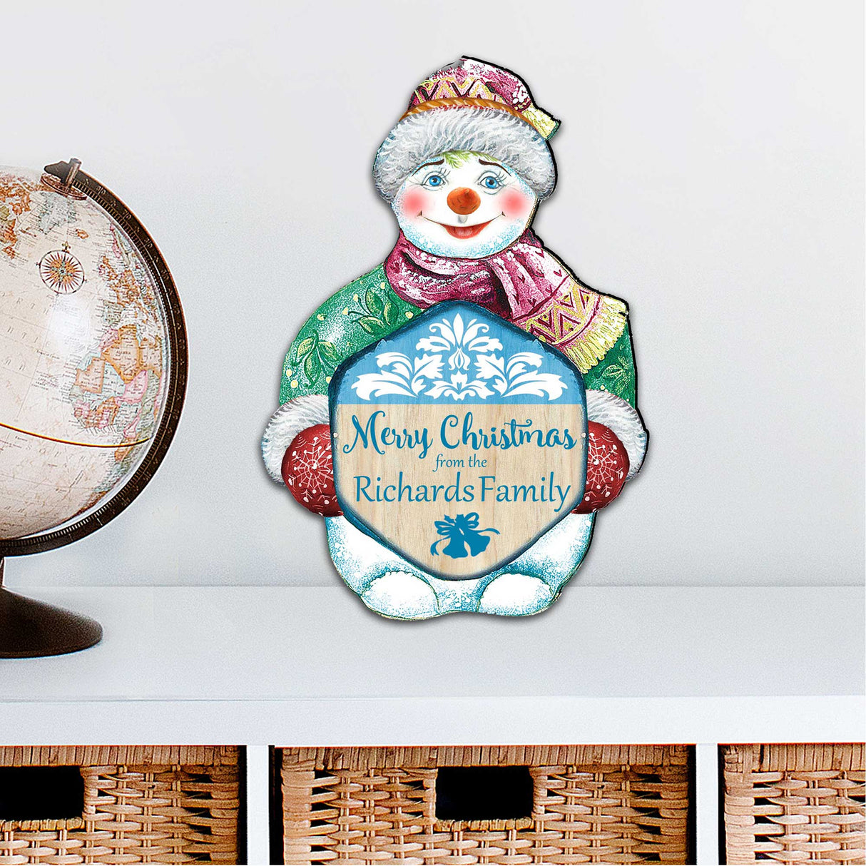 Merry Christmas Snowman Door Decor Family Name by G. DeBrekht - Christmas Santa Snowman Decor - 8116010H