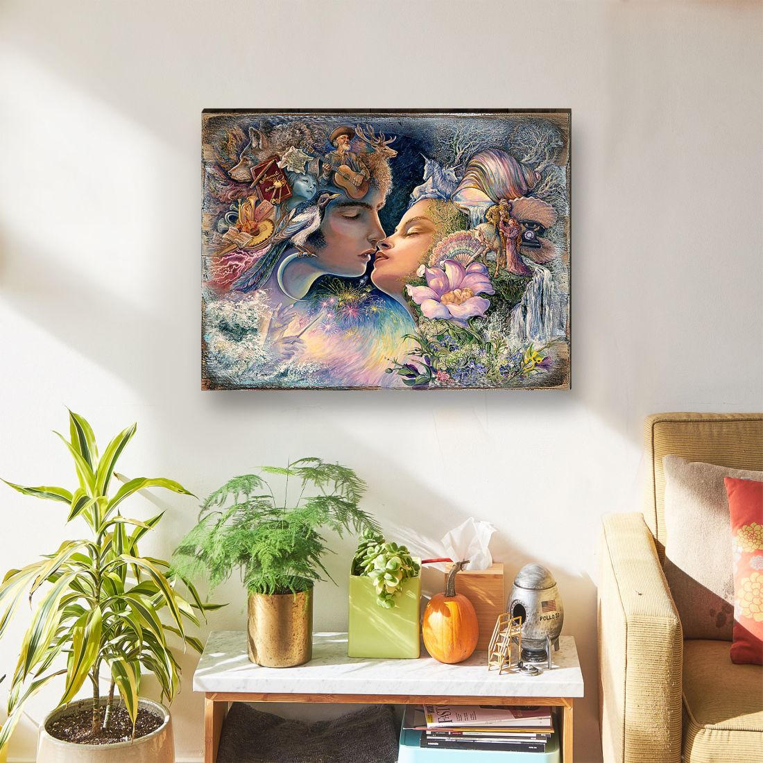 Arte de pared de madera "Preludio a un beso" de Josephine Wall - Decoración de fantasía - 852150-JW