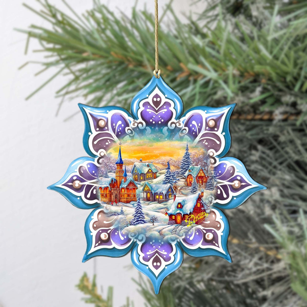 Christmas Village Snowflake Wooden Ornaments by G. Debrekht - Christmas Decor - 8688417