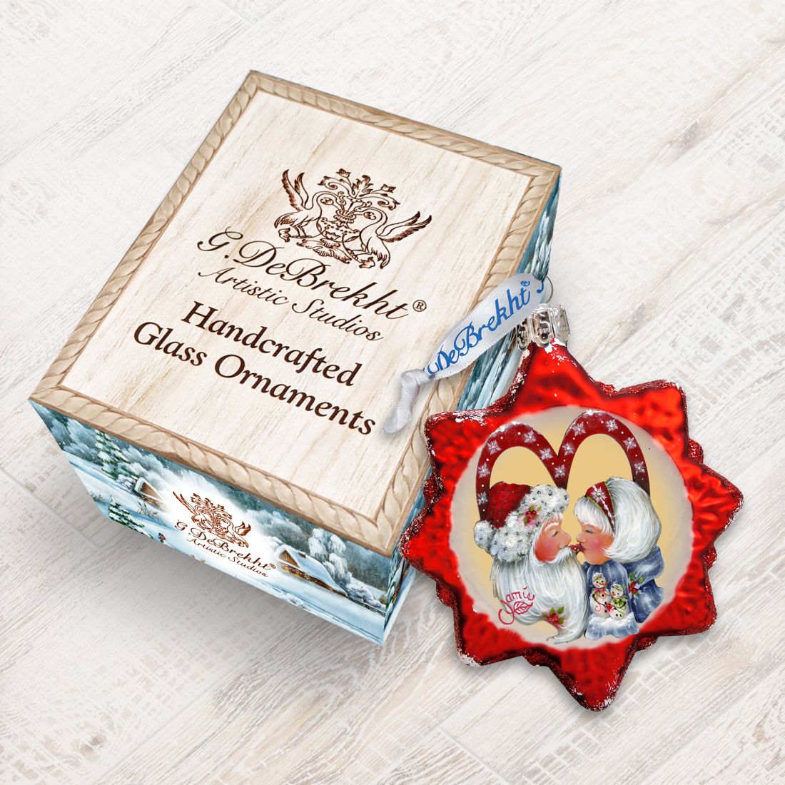 Adorno de vidrio de mercurio "So Much in Love" de Jamie Mills-Price - Decoración navideña de Papá Noel y muñeco de nieve - 778209-7514