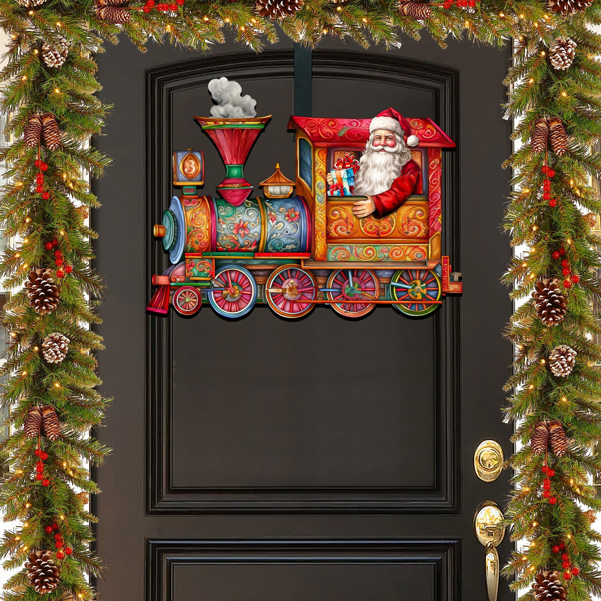 Santa's Train Holiday Door Decor by G. Debrekht - Christmas Santa Snowman Decor - 8611090H