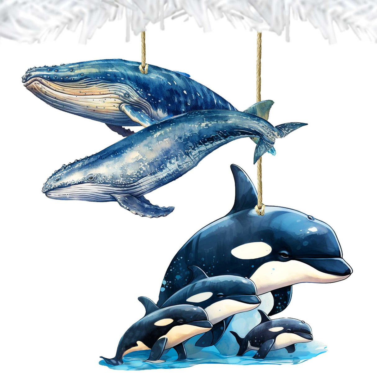 Alaskan Whale and Orca Wooden Ornaments Set of 2 by G. Debrekht - Wildlife Holiday Decor - 8091323S5