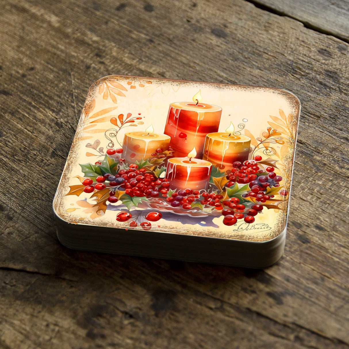 Merry Christmas Wooden Cork Coasters Gift Set of 4 by G. Debrekht - Santa Christmas Decor - 8199449C-S4