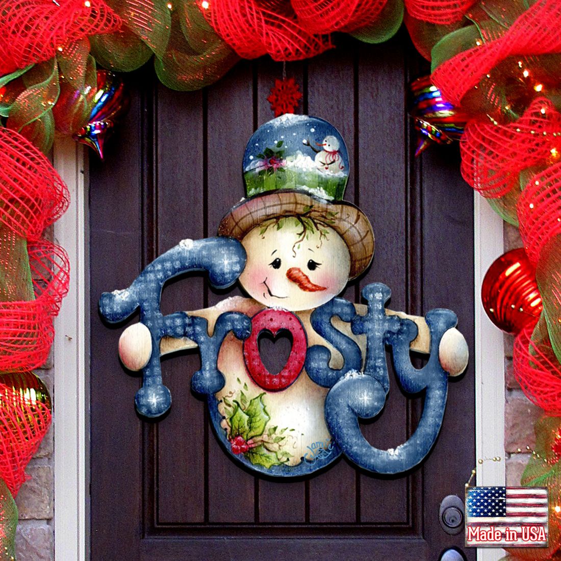 Decoración navideña para puertas de Jamie Mills-Price - Decoración navideña de Papá Noel y muñeco de nieve - 8457505H