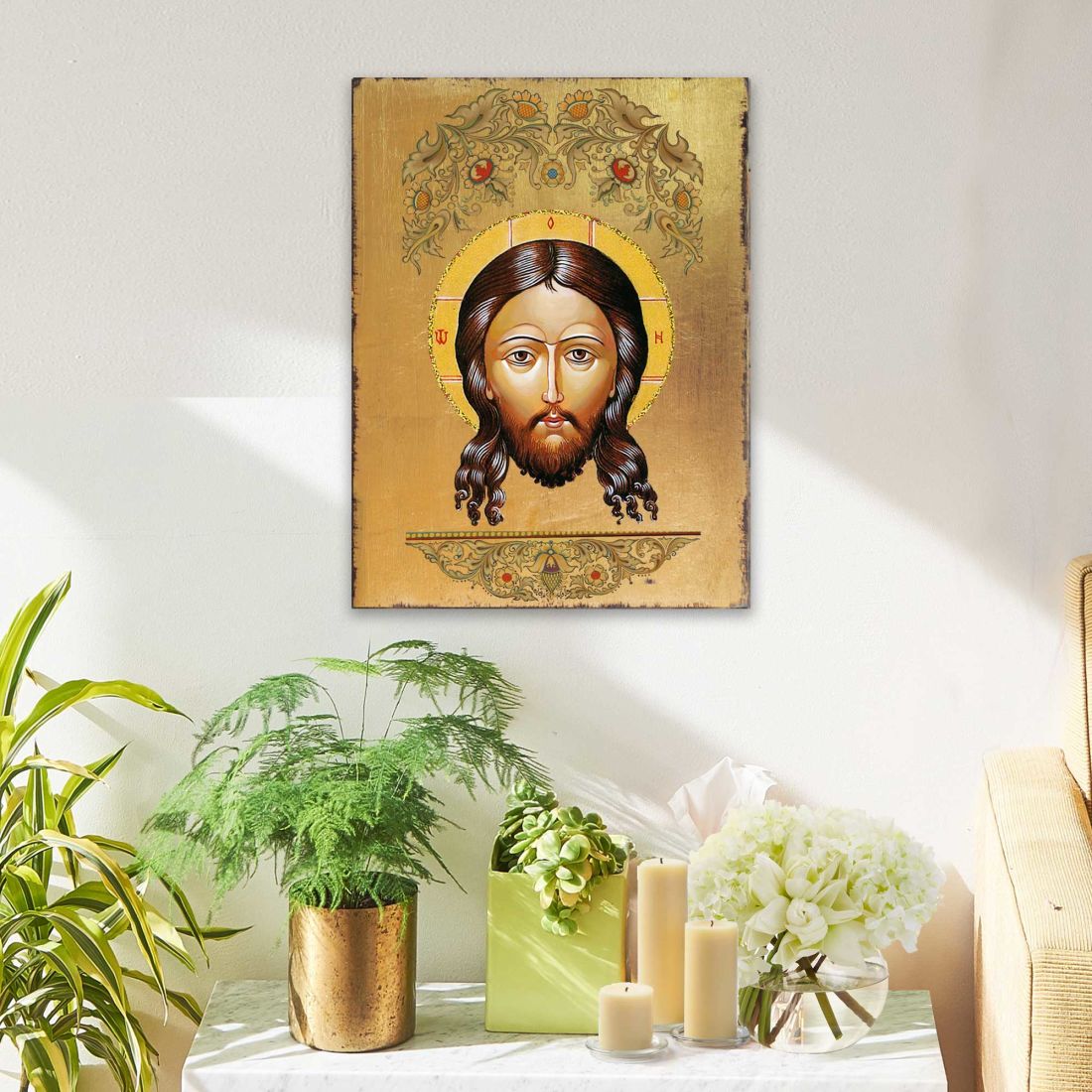 Icono sagrado ortodoxo religioso de madera bañado en oro de la Santa Faz - Decoración inspiradora - 85018