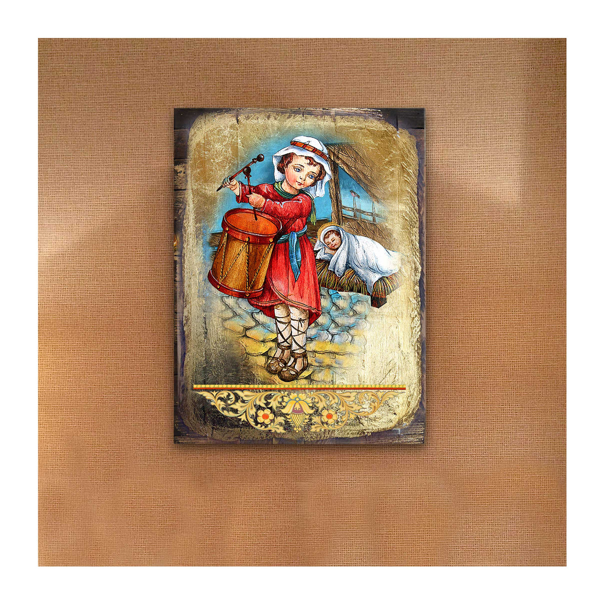 Drummer Boy Wooden Gold Plated Religious Christian Sacred Icon - Inspirational Icon Decor - 85044
