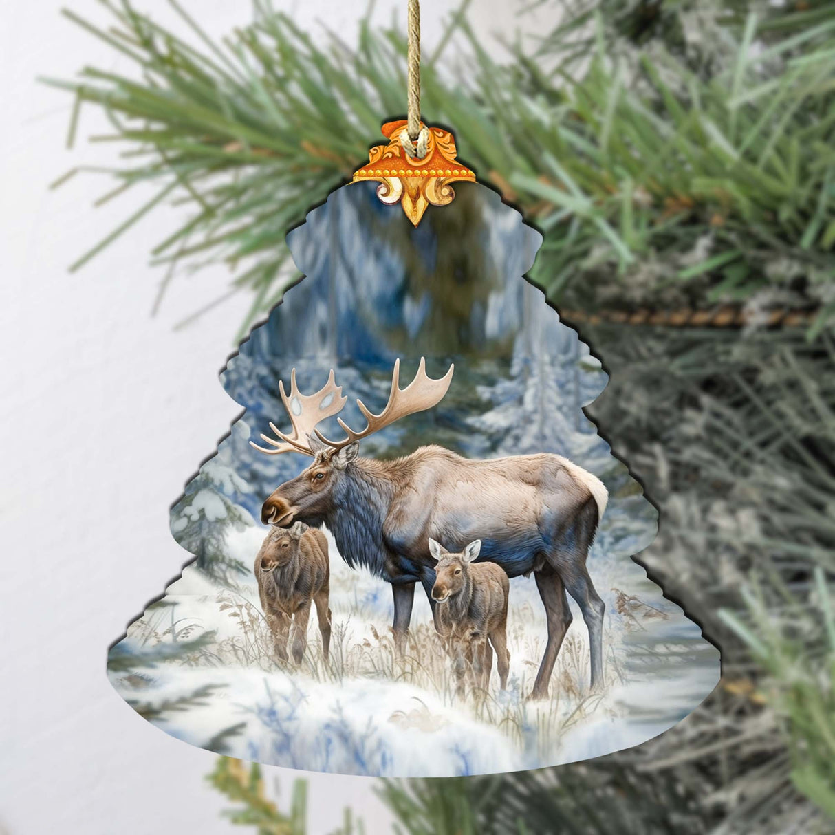 Moose Family Tree Wooden Ornaments by G.Debrekht - Wildlife Holiday Decor - 870004