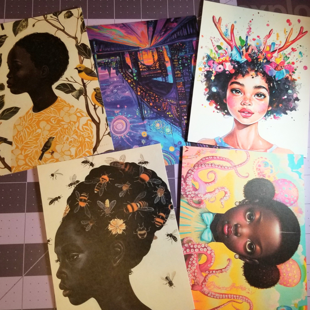 Black Girl Art Postcard - Of Bird and Bloom - Botanical Elegance