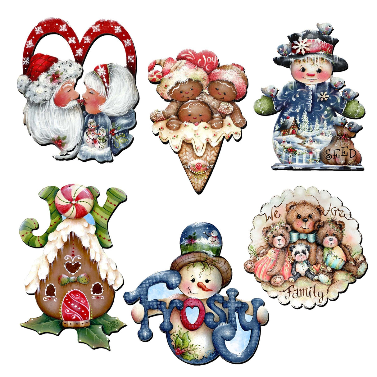 Merry Christmas Decorative Wooden Clip-on Ornaments Set of 6 by Jamie Mills-Price - Christmas Decor - 8090136C-S6