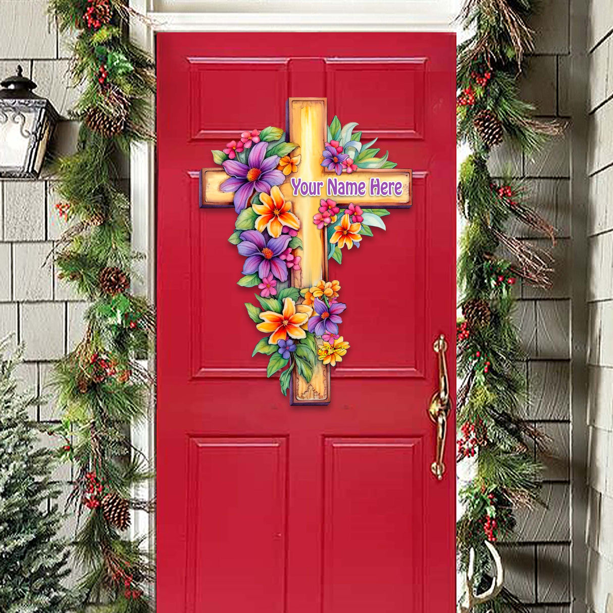 Personalized Garden Serenity Cross Holiday Door Decor by G. Debrekht - Easter Spring Decor - 8688168-2HC