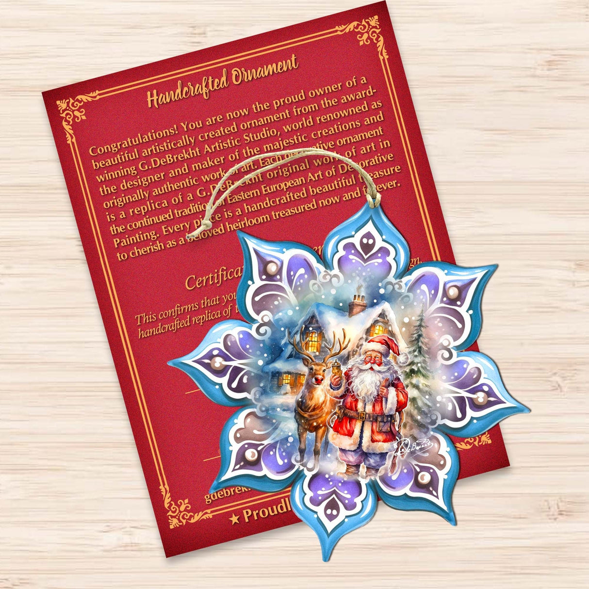 Adornos de madera de Papá Noel con reno y copos de nieve de G. Debrekht - Decoración navideña de Papá Noel y muñeco de nieve - 8688405