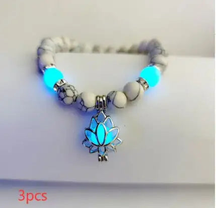 Energy Luminous Lotus Natural Stone Bracelet Yoga Healing Luminous Glow In The Dark Charm Beads Bracelet For Men Women Prayer Buddhism - Lootquake