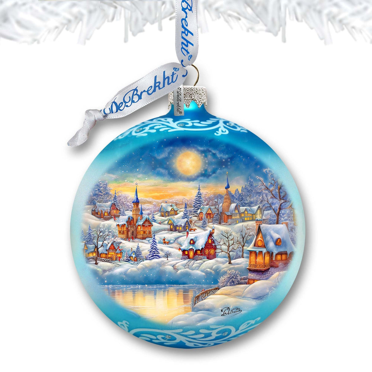 Magic Winter Village Ball Glass Ornament by G. Debrekht - Christmas Santa Snowman Decor - 73377