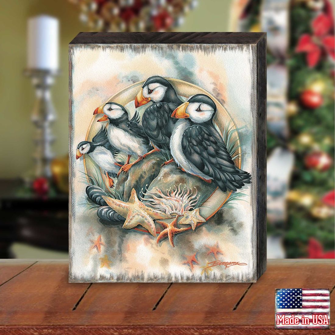 Send in the Clowns Puffins Wooden Wall Art by J. Bergsma - Nature Wildlife Decor - 85922848B-JB