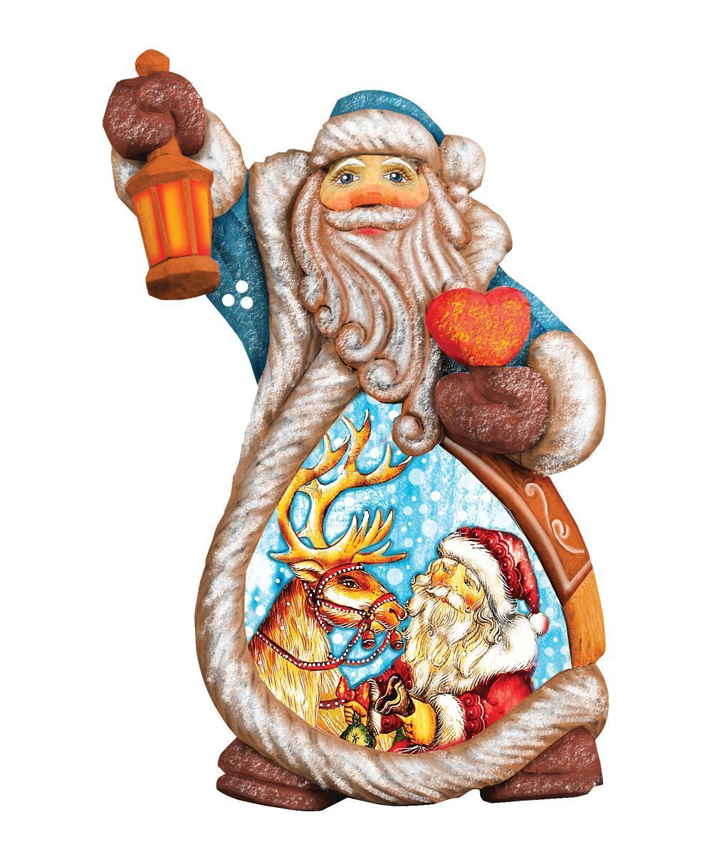 Figura navideña de Papá Noel con reno, esculpida y pintada a mano por G. DeBrekht - Decoración navideña de Papá Noel y muñeco de nieve - 661212