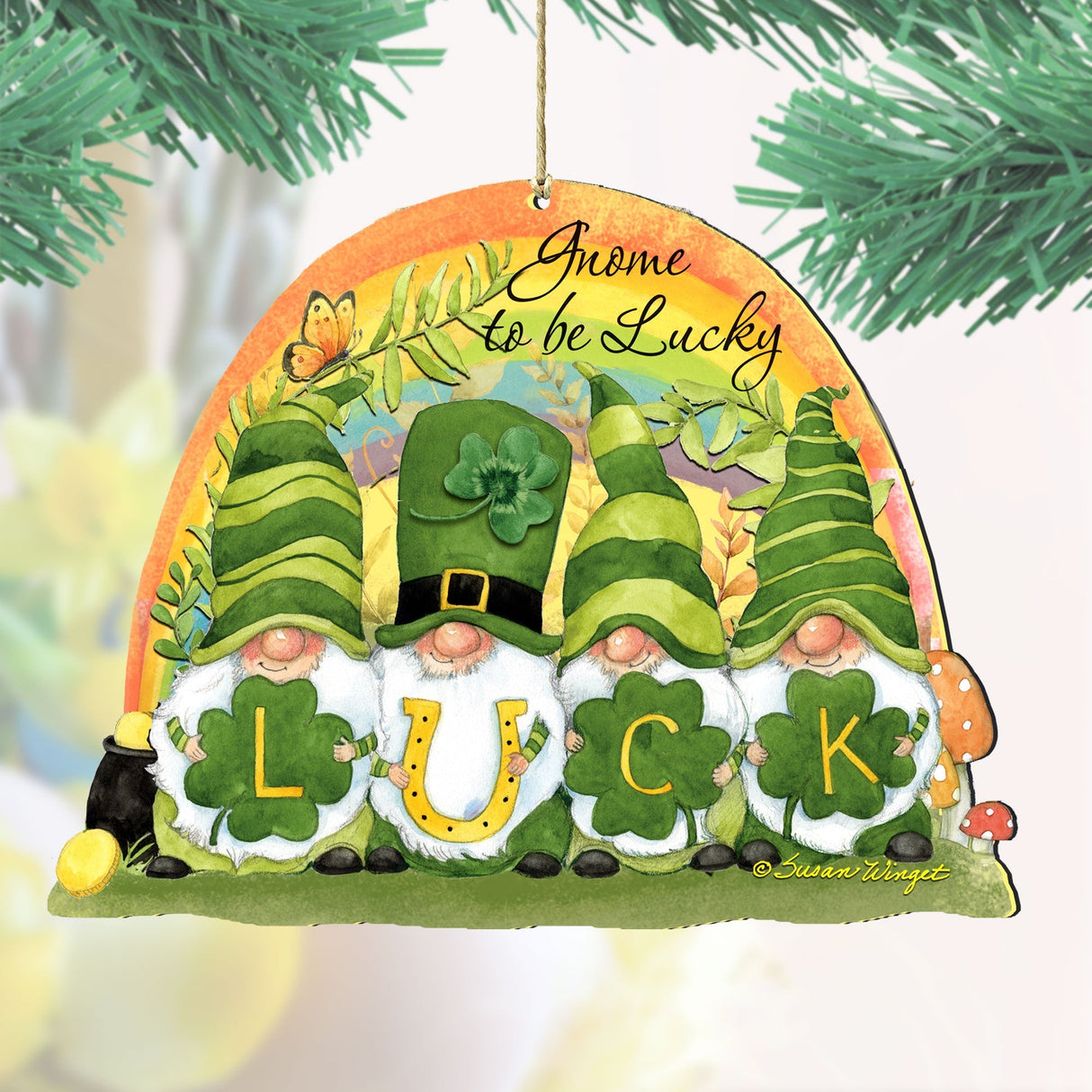 Adornos de madera de gnomos de San Patricio de Susan Winget - Decoración celta - 8471110-SW