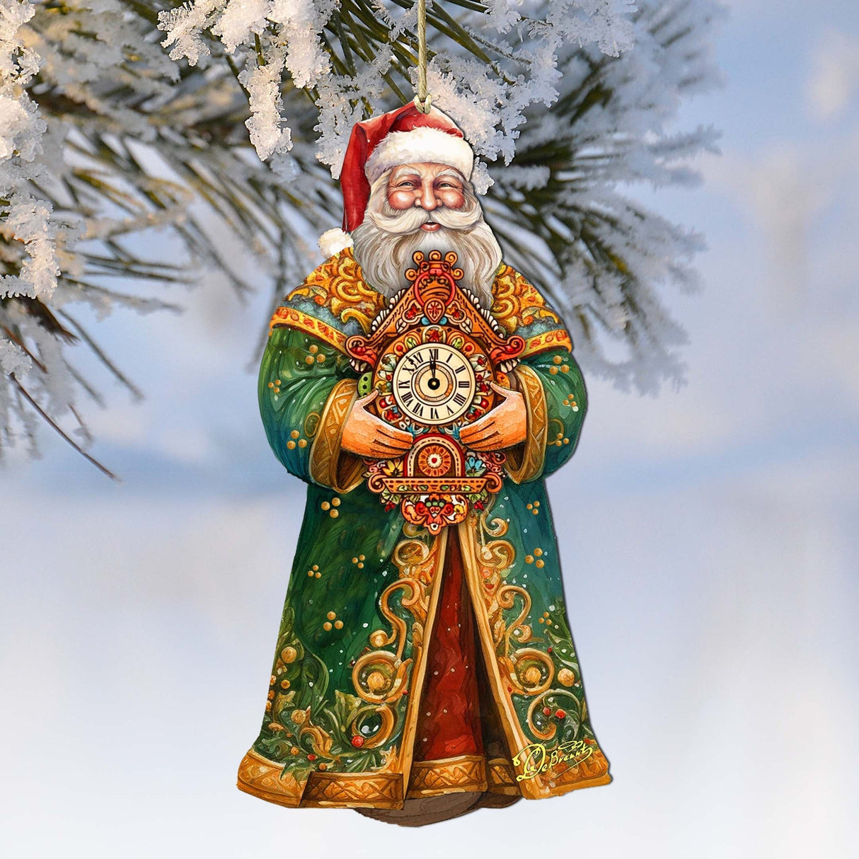 Adornos de madera del Reloj Mágico de San Nicolás de G. Debrekht - Decoración navideña de Papá Noel y muñeco de nieve - 8691412