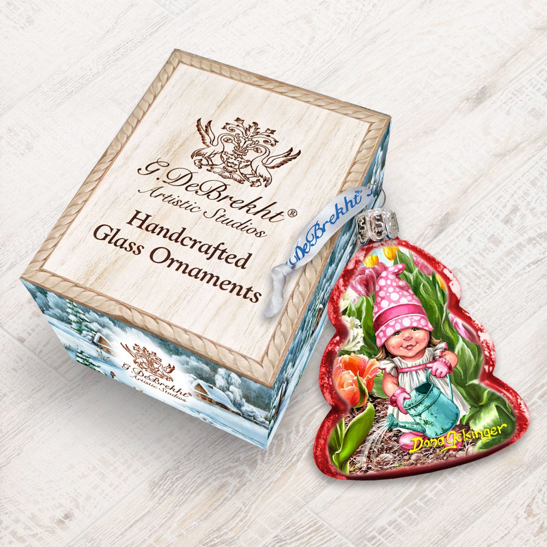 Adorno de gnomo enano de vidrio con mercurio y flores de primavera de D. Gelsinger - Decoración navideña - 778107-DG