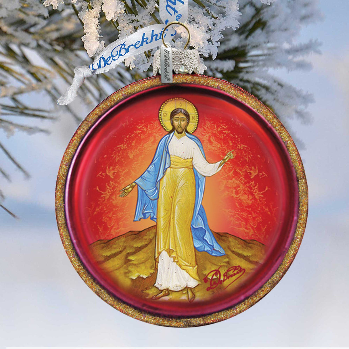 Jesus Cut Ball Glass Ornament by G. DeBrekht - Nativity Holiday Decor - 764-005