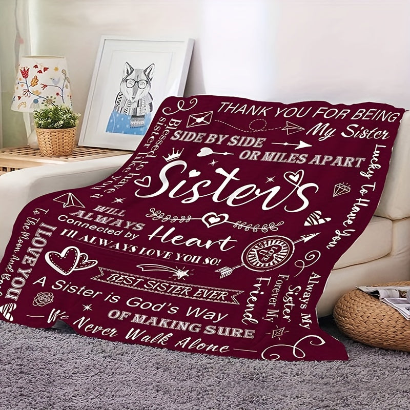 1pc To Sisters Gift Blanket, Lady's Gift, Sister Gift, Birthday Gift, Christmas Soft Cozy Purple Flannel Blanket