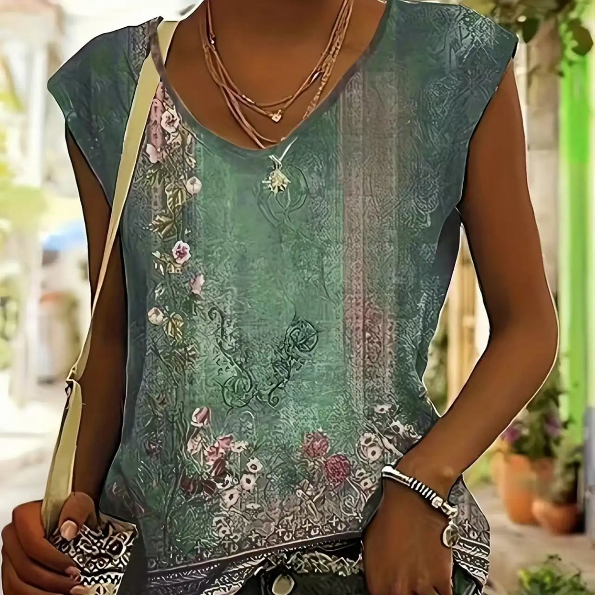 Women's Floral Printed Vest V-neck Sleeveless Button Down Casual Top - Lootquake