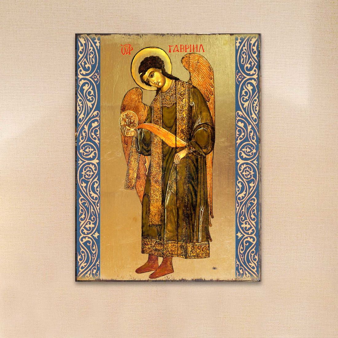 Icono religioso cristiano sagrado de madera bañado en oro de San Gabriel Arcángel - Decoración inspiradora - 85041