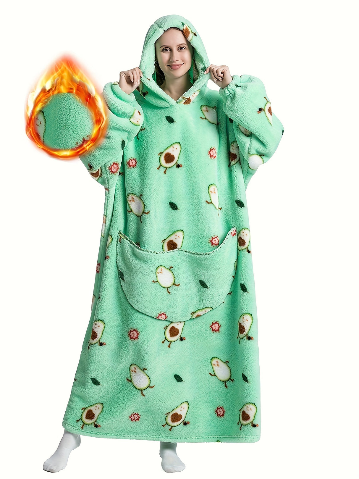 Plus Size Pumpkin Print Flannel Blanket Hoodie - Soft, Cozy, Plush, Hooded, Winter Outwear for Women with Halloween Theme