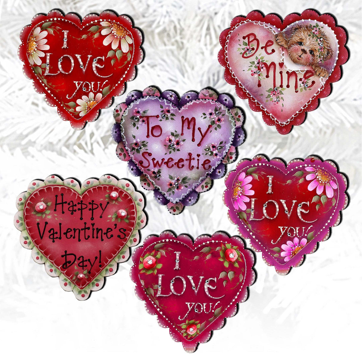 Hearts of Love Decorative Wooden Clip-on Ornaments Set of 6 - Family Love Decor - 8090128C-S6