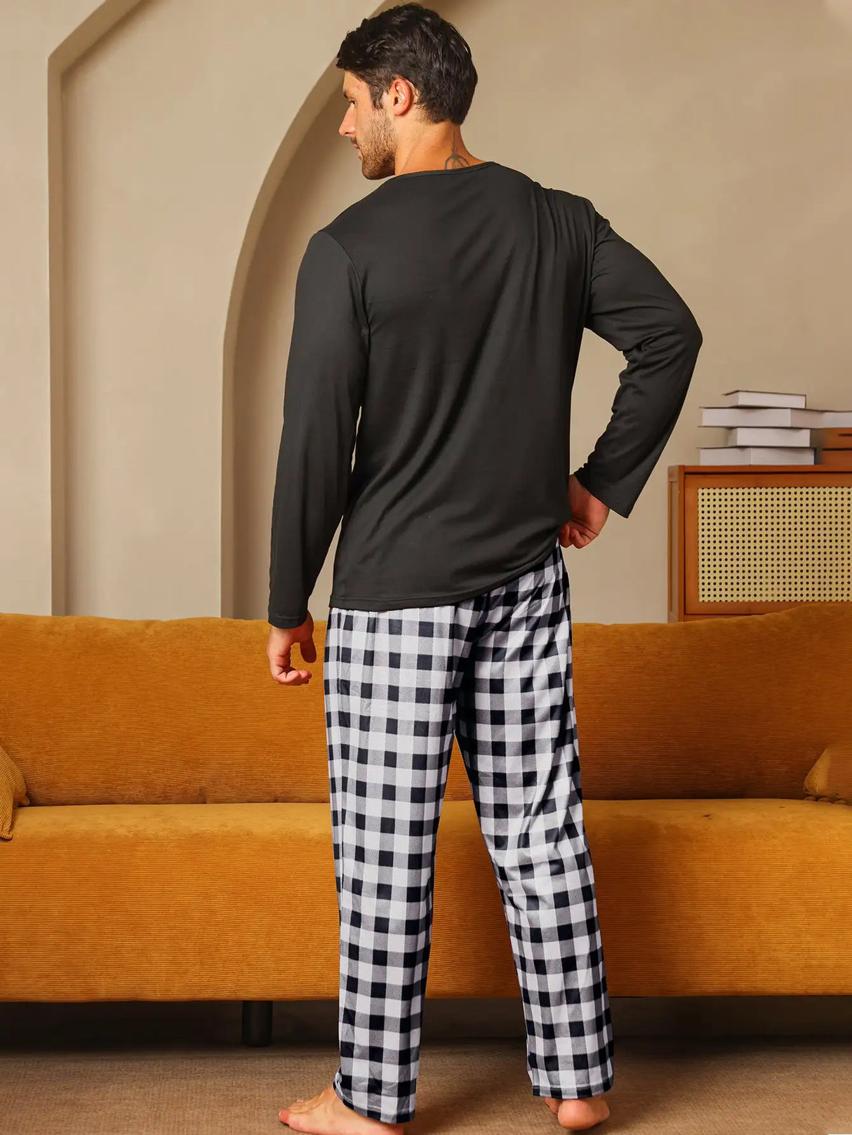 Polyester Long Sleeve Trousers Men's Pajama Set - Lootquake