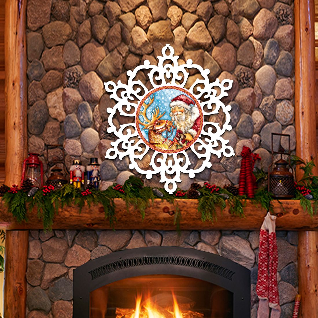 Decoración navideña con copos de nieve y renos de G. DeBrekht - Decoración navideña con Papá Noel y muñeco de nieve - 8141151H