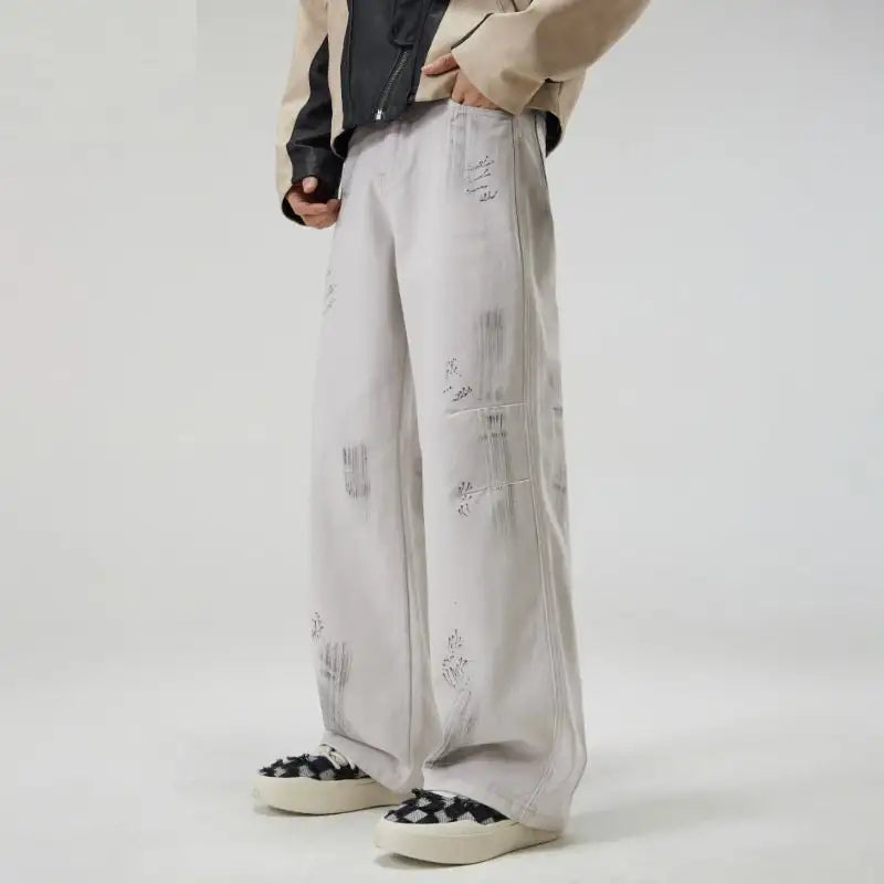 American Street Hip Hop Tie-dyed Washed Jeans Men - Lootquake